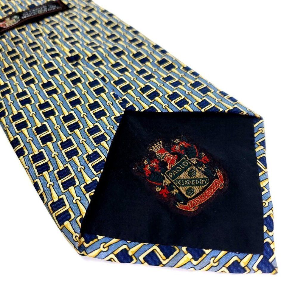 Paolo Gucci Blue Yellow Silk Tie Woven Geometric "Chain" Print - Picture 4 of 7